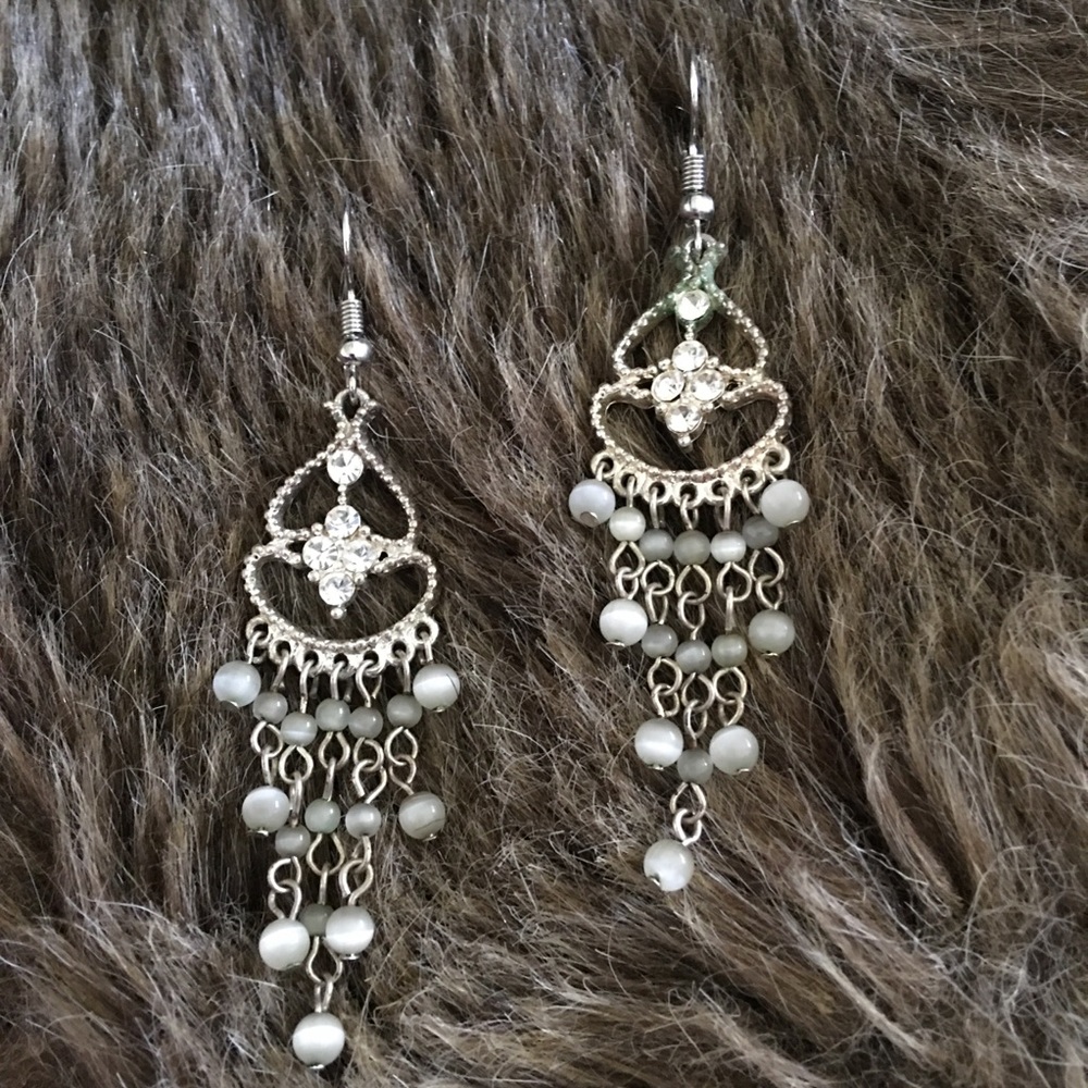 Vintage moon stone rhinestone chandelier earrings